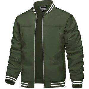 🆕Men's Green Bomber Lightweight Casual Spring Fall Windbreaker Zip Up Jacket